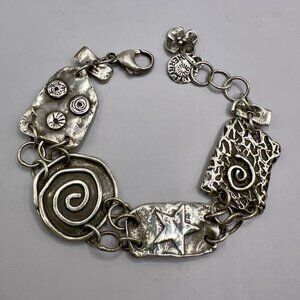 Sherry Tinsman Reversible Bracelet Mix Artisan Textured Links Sterling Silver